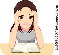 Stressed Girl Studying Stressed Girl Studying