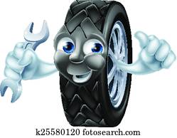 Tyre mascot character with spanner Tyre mascot character with spanner