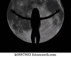 Girl showing the full moon.