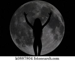 Girl showing the full moon.