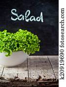 lettuce salad in a bowl and blackboard lettuce salad in a bowl and blackboard