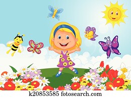 feliz, poco, mujer, caricatura, funcionamiento, o