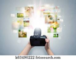 Hand captures life events with digital camera