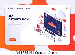 Seo optimization. Ecommerce, internet marketing and online platform isometric 3d concept. Landing web page vector template Seo optimization. Ecommerce, internet marketing and online platform isometric 3d concept. Landing web page vector template