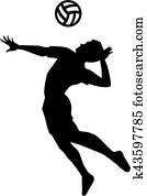 Clipart of volleyball player black silhouette in various poses k8574211 ...