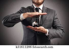 enjaulado, homem negócios