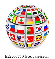 Globe sphere with flags of the world
