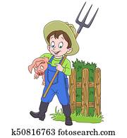 karikatur, landwirt, mit, a, schwein karikatur, landwirt, mit, a, schwein