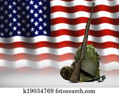 Military Gear and American Flag Military Gear and American Flag