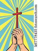 cristiano, cruz, en, el, luz, manos, de, el, creyente