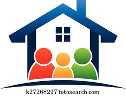 Family in house logo