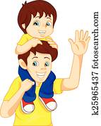 Father giving his son piggyback Father giving his son piggyback