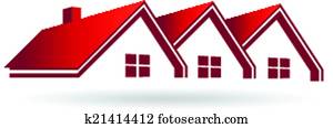 Red houses real estate image. Vector icon