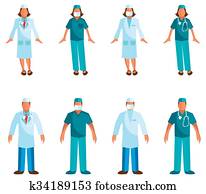 Vector medical people with stethoscopes. Doctors and nurses over white background