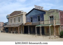 Wooden buildings in old American western town