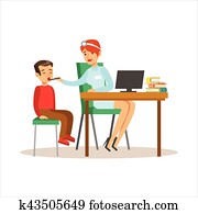 Boy On Medical Check-Up With Female Pediatrician Doctor Doing Physical Examination With Computer For The Pre-School Health Inspection Boy On Medical Check-Up With Female Pediatrician Doctor Doing Physical Examination With Computer For The Pre-School Health Inspection