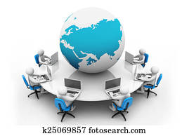 empresarios, trabajo junto, en, oficina, tabla