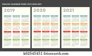 English calendar 2019-2020-2021 vector template English calendar 2019-2020-2021 vector template