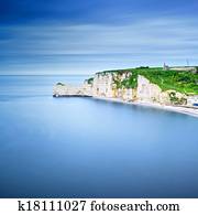 Etretat cliff, rocks landmark and ocean . Normandy, France.