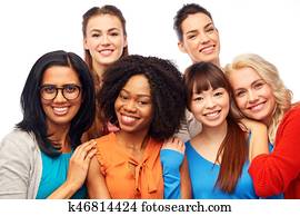 internacional, grupo, de, mulheres felizes, abraçando