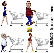 karikatur, handlende, handlende kjerre