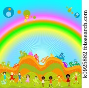 kids and rainbow kids and rainbow