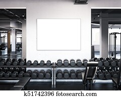 Modern gym with poster on the wall. 3d rendering Modern gym with poster on the wall. 3d rendering