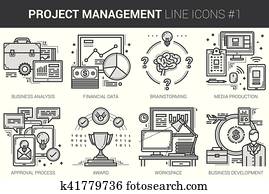 Project management line icon set. Project management line icon set.