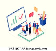 reunión negocio, -, moderno, colorido, isométrico, vector, ilustración