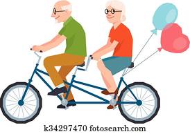 Vector senior married a loving couple riding a tandem bike.eps Vector senior married a loving couple riding a tandem bike.eps