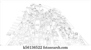 Wire-frame New York City, Blueprint Style Wire-frame New York City, Blueprint Style