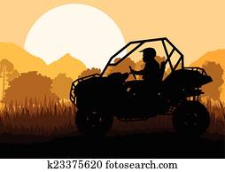 All terrain vehicle quad motorbike rider in wild nature backgrou All terrain vehicle quad motorbike rider in wild nature backgrou