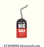 Black Friday - big sale up to 50% off. Red and black realistic clothing hang tag Black Friday - big sale up to 50% off. Red and black realistic clothing hang tag
