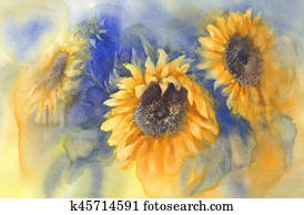 bouquet of sunflowers on blue background watercolor bouquet of sunflowers on blue background watercolor