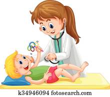 Doctor examining toddler boy