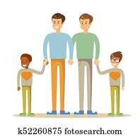 feliz, pares alegres, con, children.