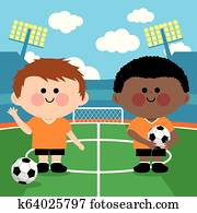 kinderfussball, spieler, in, a, stadion kinderfussball, spieler, in, a, stadion