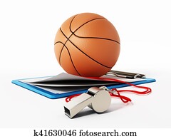 Sports whistle and empty pages isolated on white background. 3D illustration Sports whistle and empty pages isolated on white background. 3D illustration
