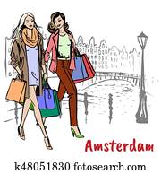 ידידים, עם, שקיות של קניות