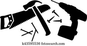 פועל, עבד, עם, saw,, hammer,, ציפורניים, ו, קדוח