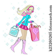 beautiful woman doing the shopping in winter beautiful woman doing the shopping in winter