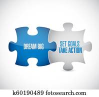 dream big, set, goals, take action puzzle pieces