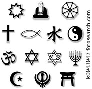 Religion Symbols with Drop Shadows Religion Symbols with Drop Shadows