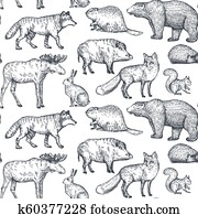 Vector seamless pattern with hand drawn animals of Europe. Vector seamless pattern with hand drawn animals of Europe.