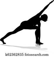 יוגה, פילטים, הנח, אישה, צללית