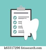 Dental check. Clipboard with checklist and tooth in a flat design