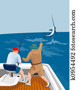 Fisherman catching marlin Fisherman catching marlin