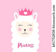 Little Princess cute llama with heart for card and shirt design. Vector Illustration Little Princess cute llama with heart for card and shirt design. Vector Illustration