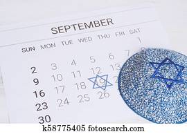 calendário, com, kippah., yom kippur, concept.