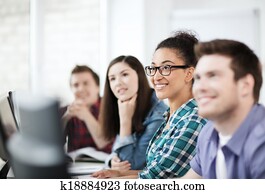 estudantes, com, computadores, estudar, em, escola